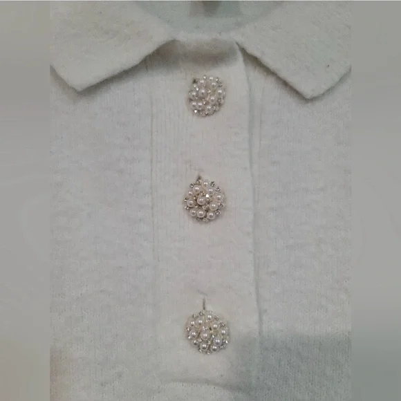 Rhinestone-button Fluffy Top - Picture 4 of 4